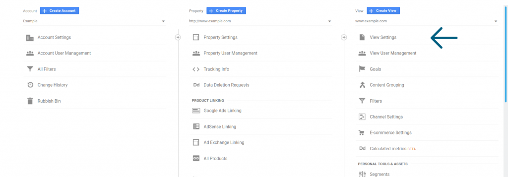 Google Analytics admin page